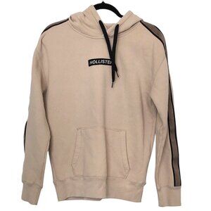 Men's Hollister Beige Front Logo & Black Stripe Long Sleeve Hoodie S